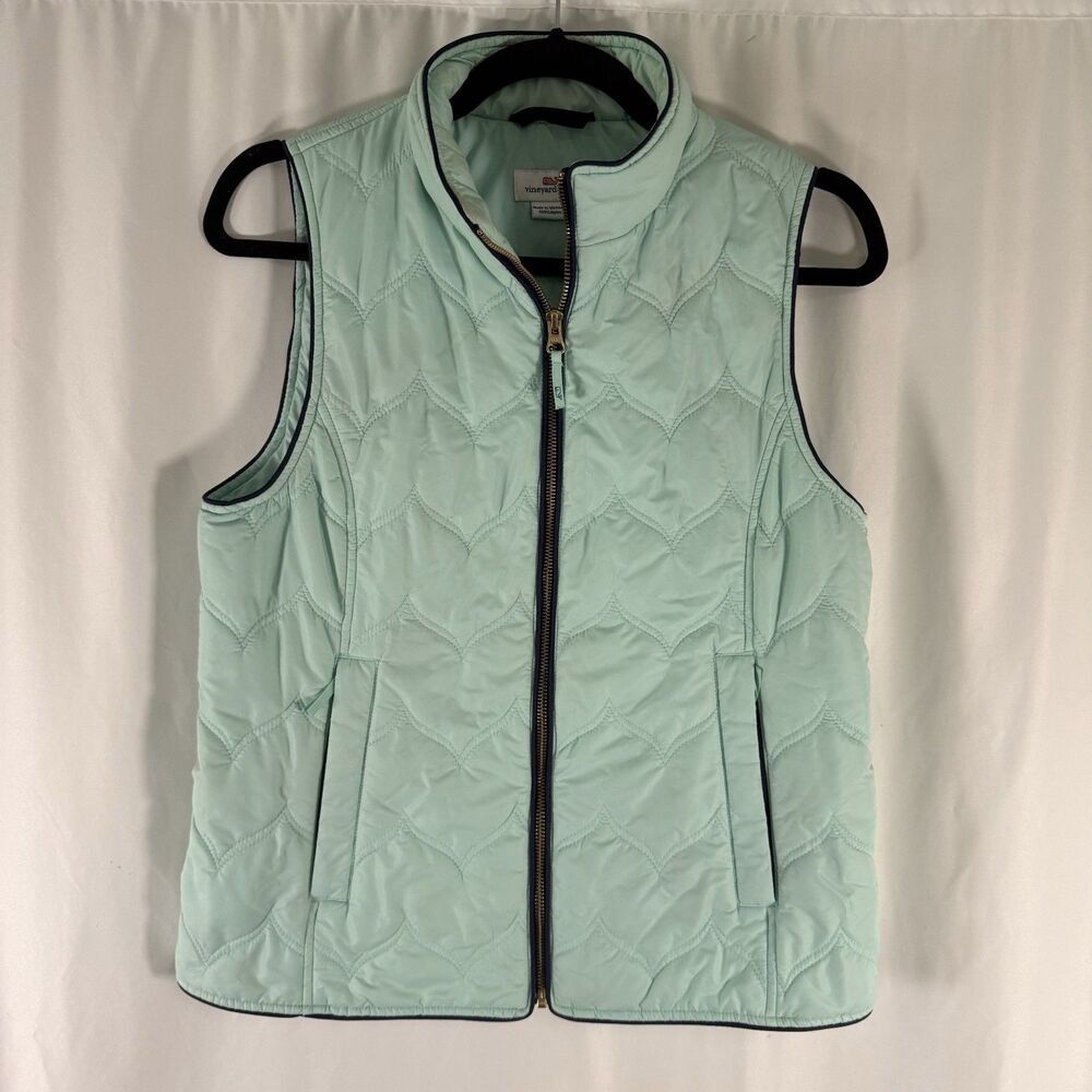 Vineyard Vines Puffer Vest Women's Small Green Teal Full Zip Pockets Sleeveless
